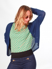 Cardigan maille ajour&eacute;e bleu marine