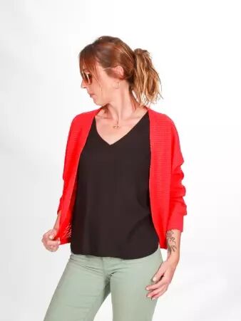 Cardigan maille ajour�e Rouge