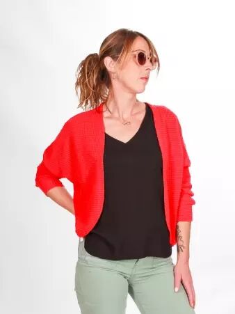 Cardigan maille ajour�e Rouge