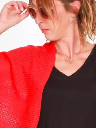 Cardigan maille ajour�e Rouge