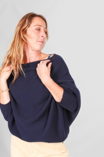 Sweat asymetrique touch&eacute; cachemire Navy