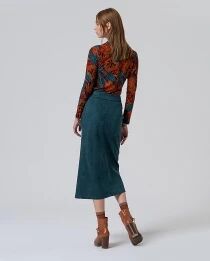 Jupe midi droite en velours Vert bouteille