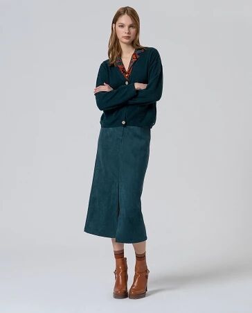 Jupe midi droite en velours Vert bouteille