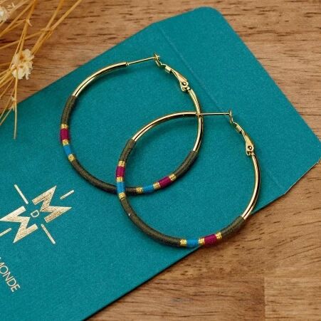 Boucles d'oreilles cr�oles soutache kaki