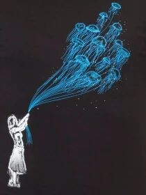Tee shirt Flying Jelly fish Noir t-shirt graphique aquatique sombre