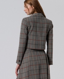 Blazer court &agrave; carreaux avec doublure imprim&eacute;e camel