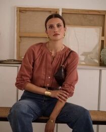 Blouse en coton &agrave; galons ajour&eacute;s Vieux rose