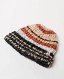 Bonnet en maille ray&eacute;e Beige