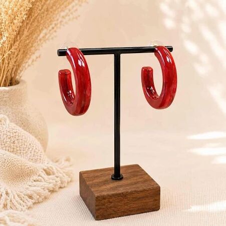 Boucles d\'oreilles acrylique 1/2 cr�oles rouges