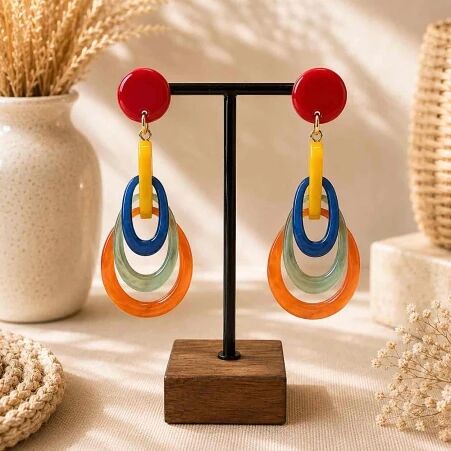 Boucles d\'oreilles acrylique corne multicolore
