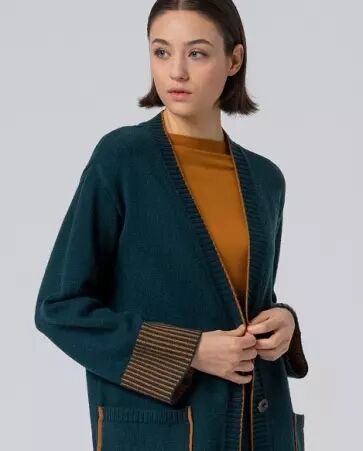 Cardigan avec poches et contrastes de couleur Vert bouteille