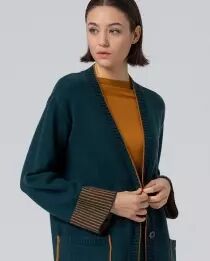 Cardigan avec poches et contrastes de couleur Vert bouteille