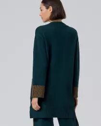 Cardigan avec poches et contrastes de couleur Vert bouteille