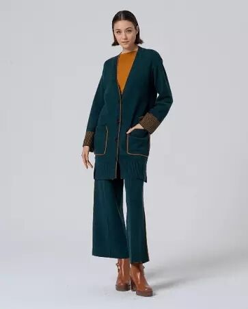 Cardigan avec poches et contrastes de couleur Vert bouteille