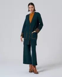 Cardigan avec poches et contrastes de couleur Vert bouteille