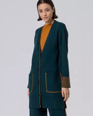 Cardigan avec poches et contrastes de couleur Vert bouteille