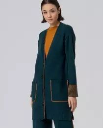 Cardigan avec poches et contrastes de couleur Vert bouteille