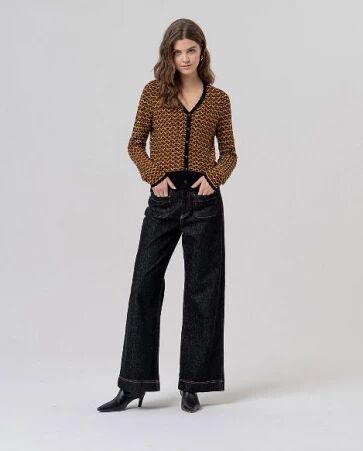 Cardigan col v textur� Negro