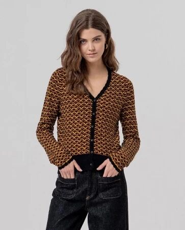 Cardigan col v textur� Negro