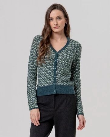 Cardigan col v textur� Verde Botella