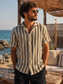 Chemise crochet Rayures Crochet &Eacute;cru Noir