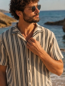 Chemise crochet Rayures Crochet &Eacute;cru Noir