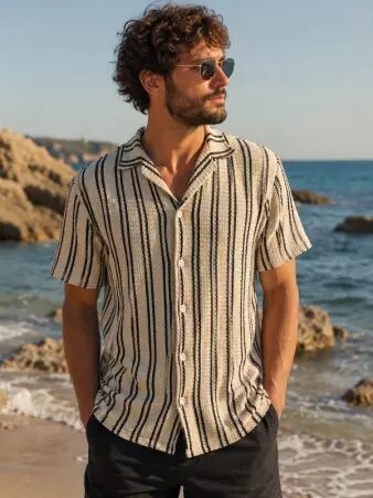 Chemise crochet Rayures Crochet �cru Noir