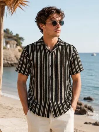 Chemise crochet Rayures Crochet Noir �cru