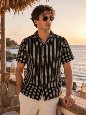 Chemise crochet Rayures Crochet Noir �cru