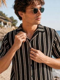 Chemise crochet Rayures Crochet Noir &Eacute;cru