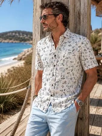 Chemise manches courtes Rivage bleu