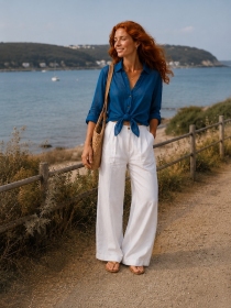 Chemise voile de coton Bleu petrol