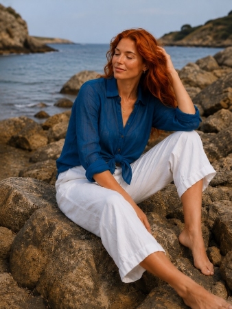 Chemise voile de coton Bleu petrol