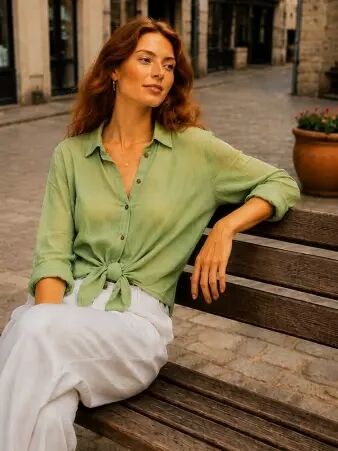 Chemise voile de coton Vert amande