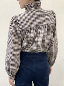 Chemisier col jabot, Vichy caf&eacute;