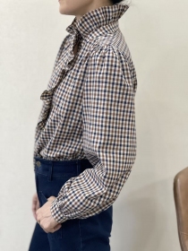 Chemisier col jabot, Vichy caf&eacute;