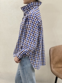 Chemisier col volant&eacute;, Vichy bleu/brun