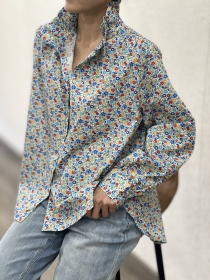 Chemisier col volant&eacute; liberty fleurie frais