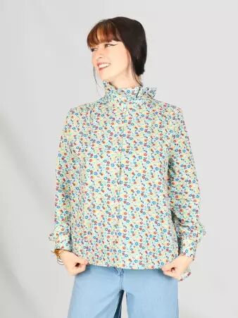 Chemisier col volant� liberty fleurie frais