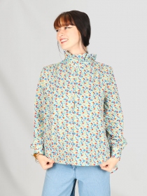 Chemisier col volant&eacute; liberty fleurie frais