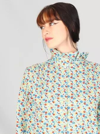 Chemisier col volant� liberty fleurie frais