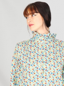 Chemisier col volant&eacute; liberty fleurie frais