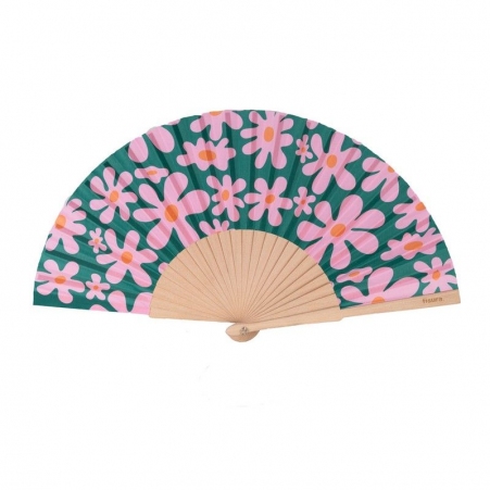 �ventail fleurs roses et vertes