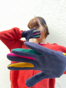 Gant 3 Boutons + Entre-Doigt Couleur bleu foncé