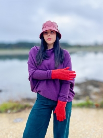 Gant suédine + mitaines rouge clair