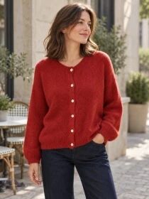 Gilet alpaga 6 boutons braise
