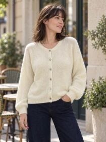 Gilet alpaga 6 boutons Ecru