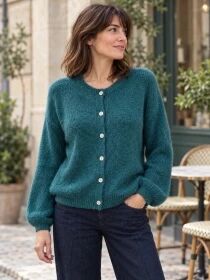 Gilet alpaga 6 boutons emeraude