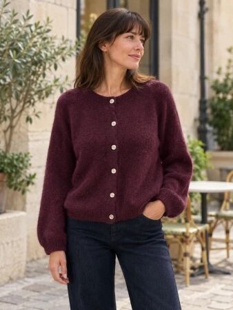 Gilet alpaga 6 boutons lie de vin