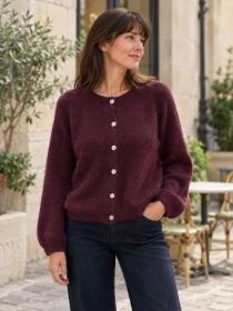 Gilet alpaga 6 boutons lie de vin